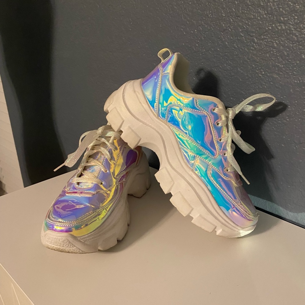 Iridescent Holographic Platform Sneakers